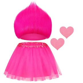 Funny Wig Hairy Costume with Tutu Skirt and Heart Sticker Funky Hairband Crazy Wig for Halloween Cosplay Party in Kuwait