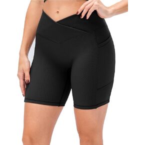 نساء راكب الدراجة النارية بسلاسة سلس شورت شورت 5 "عالية الخصر مع جيوب اليوغا صالة الألعاب الرياضية in Kuwait