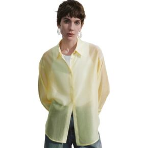 Sheer Long Sleeve Lapel Button Down Shirts for Women Chiffon Blouses Fashion Trendy Mesh Tops in Kuwait