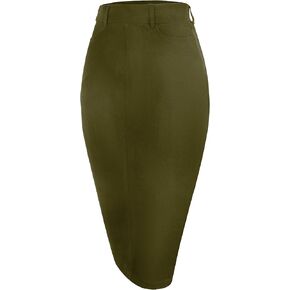 Houmous Women's Cotton Cotton Skirt Skirt Stretch Office Midi Midi أسفل ركبة حلقات الحزام in Kuwait