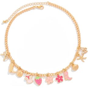 Gold Charm Necklace for Women Dainty Initial Charm Choker Necklaces Flower Starfish Bowknot Pendant Paperclip Chain Necklace in Saudi Arabia