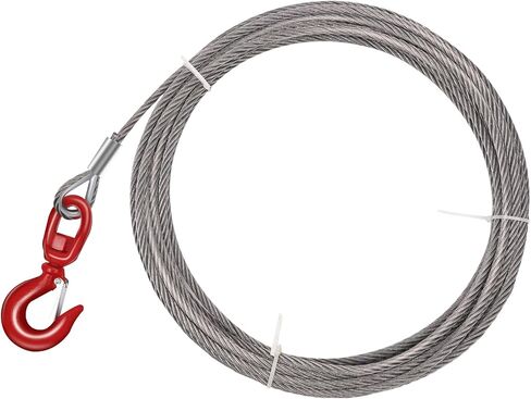 Steel Winch Cable,3/8" x 100' Wire Rope with Swivel Hook,17637 Lbs Breaking Strength,6x19 Strand Core Steel Towing Cable for Tow Truck,Crane,Wrecker in Kuwait