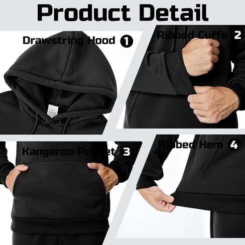 Mens Hooded Sweatshirt Casual Long Sleeve Fleece Hoodies Drawstring Workout Pullover with Kanga Pocket in Saudi Arabia