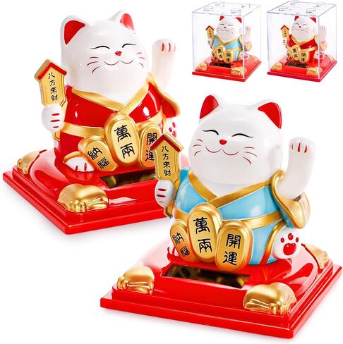 youeon 2 Pack Arm Lucky Cat Traving Arm ، قطة صغيرة تلوح بالطاقة الشمسية ، القطط الحية والرطبة والترحيب ، Maneki Neko كديكور حظ سعيد للمنزل ، المكتب ، سيارة ، متجر ، مطعم in Saudi Arabia