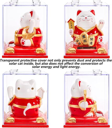 youeon 2 Pack Arm Lucky Cat Traving Arm ، قطة صغيرة تلوح بالطاقة الشمسية ، القطط الحية والرطبة والترحيب ، Maneki Neko كديكور حظ سعيد للمنزل ، المكتب ، سيارة ، متجر ، مطعم in Saudi Arabia
