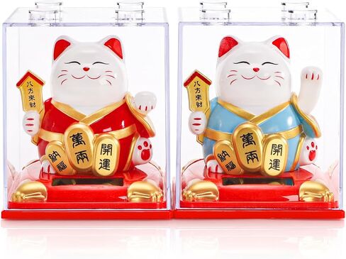 youeon 2 Pack Arm Lucky Cat Traving Arm ، قطة صغيرة تلوح بالطاقة الشمسية ، القطط الحية والرطبة والترحيب ، Maneki Neko كديكور حظ سعيد للمنزل ، المكتب ، سيارة ، متجر ، مطعم in Saudi Arabia