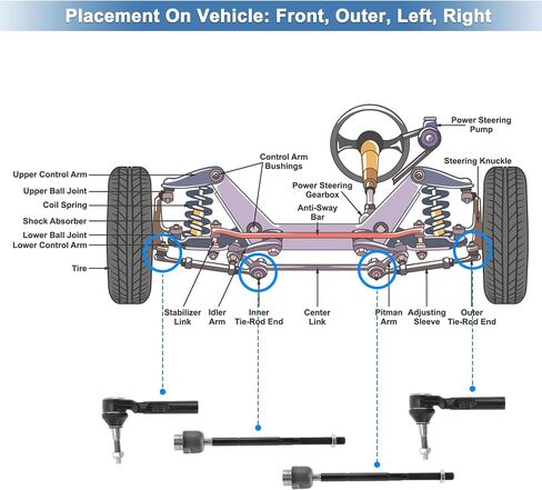 X AUTOHAUX 6pcs Front Inner Outer Tie Rod Ends Kit Suspension Steering Tie Rod End with Boot for Pontiac G6 for Chevrolet Malibu Drag Link No.ES800086 in Saudi Arabia