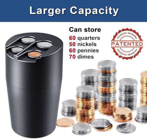 حامل العملة للسيارة ، منظم عملة محمولة للسيارات العالمية ذات السعة الكبيرة ، يناسب معظم المركبات وشاحنات الكأس ، وتخزين موزع الموزع للربع ، والبنسات ، الدايم ، النيكل (أربع عملة) in Kuwait