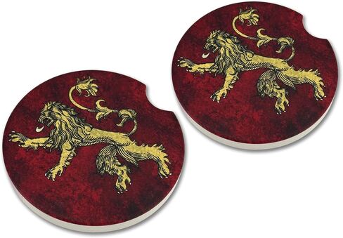 Elektroplate Officially Licensed Game of Thrones House Lannister Lion Automotive Ceramic Coasters (2.6" diameter) | Universal Fit for Cars, Trucks, SUVs, & More | Absorbent Non-Slip Durable | Set of 2 in Saudi Arabia