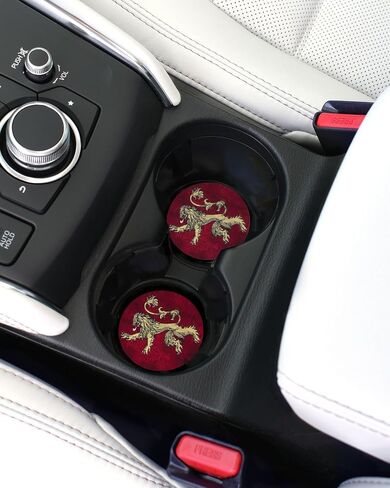 Elektroplate Officially Licensed Game of Thrones House Lannister Lion Automotive Ceramic Coasters (2.6" diameter) | Universal Fit for Cars, Trucks, SUVs, & More | Absorbent Non-Slip Durable | Set of 2 in Saudi Arabia