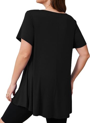 JollieLovin Women Plus Size Short Sleeve Summer Long Tunic Tops Loose Fit T-Shirt to Wear with Leggings(L-5X) in Kuwait