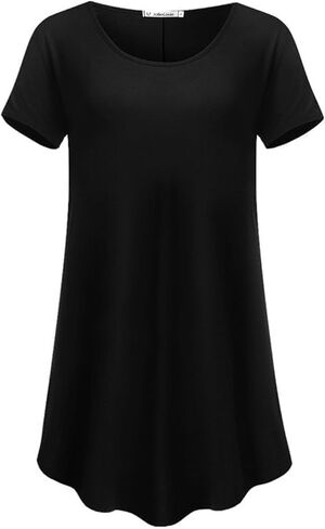 JollieLovin Women Plus Size Short Sleeve Summer Long Tunic Tops Loose Fit T-Shirt to Wear with Leggings(L-5X) in Kuwait