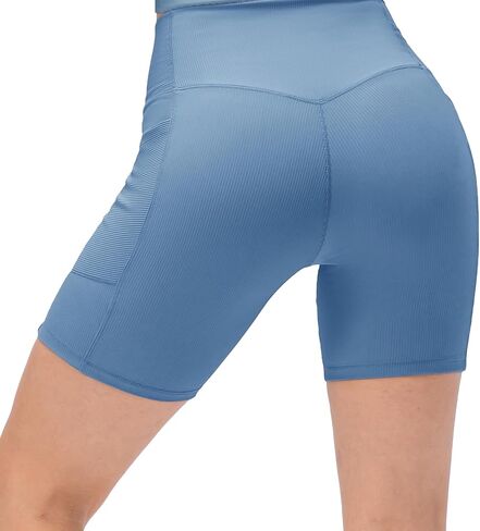 Women Seamless Booty Biker Cross Shorts Workout Shorts 5" High Waisted with Pockets Yoga Gym Running in Kuwait