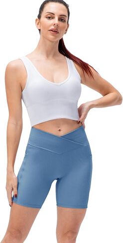 Women Seamless Booty Biker Cross Shorts Workout Shorts 5" High Waisted with Pockets Yoga Gym Running in Kuwait