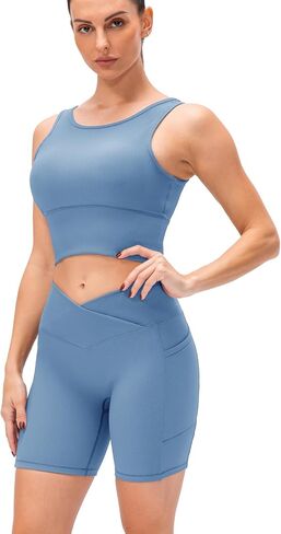 Women Seamless Booty Biker Cross Shorts Workout Shorts 5" High Waisted with Pockets Yoga Gym Running in Kuwait