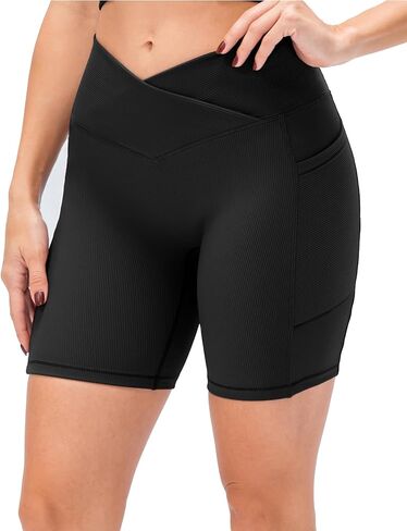 نساء راكب الدراجة النارية بسلاسة سلس شورت شورت 5 "عالية الخصر مع جيوب اليوغا صالة الألعاب الرياضية in Kuwait