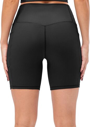 نساء راكب الدراجة النارية بسلاسة سلس شورت شورت 5 "عالية الخصر مع جيوب اليوغا صالة الألعاب الرياضية in Kuwait