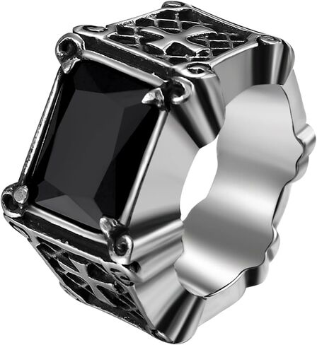 OIDEA Vintage Stone Men's Rings: Retro Square Red Onyx Agate Stone Ring Stainless Steel Cross Signet Ring Cocktail Party Biker Thumb Pinky Ring Gothic Jewelry Gifts in Kuwait