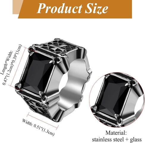 OIDEA Vintage Stone Men's Rings: Retro Square Red Onyx Agate Stone Ring Stainless Steel Cross Signet Ring Cocktail Party Biker Thumb Pinky Ring Gothic Jewelry Gifts in Kuwait
