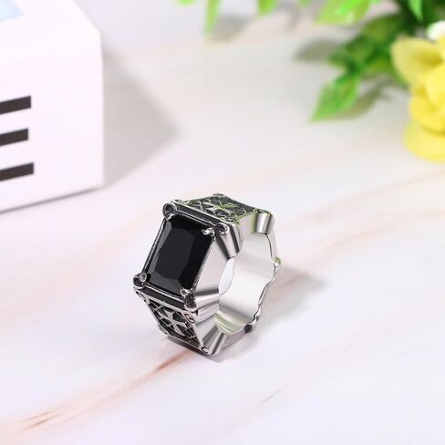 OIDEA Vintage Stone Men's Rings: Retro Square Red Onyx Agate Stone Ring Stainless Steel Cross Signet Ring Cocktail Party Biker Thumb Pinky Ring Gothic Jewelry Gifts in Kuwait