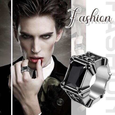 OIDEA Vintage Stone Men's Rings: Retro Square Red Onyx Agate Stone Ring Stainless Steel Cross Signet Ring Cocktail Party Biker Thumb Pinky Ring Gothic Jewelry Gifts in Kuwait