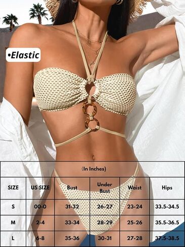 نساء مثير هالة Bandeau مجموعات بيكيني ، o حلقة الشبكة السمكة السمكة بلا حمال in Kuwait