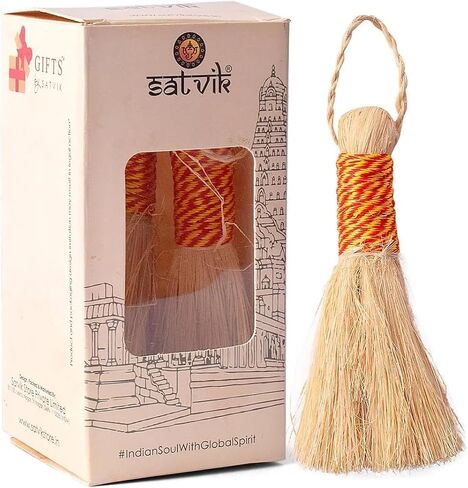 Satvik 1 قطعة 5 بوصة مكنسة الموز/Jhadu لبوجا | مكنسة ماندير/معبد صديقة للبيئة مصنوعة يدويًا غرفة بوجا | بروم ألياف أوراق جذع الموز لإزالة الغبار (التنظيف) من أدوات الطقوس الهندوسية الدينية بوجا ساماجري in Kuwait