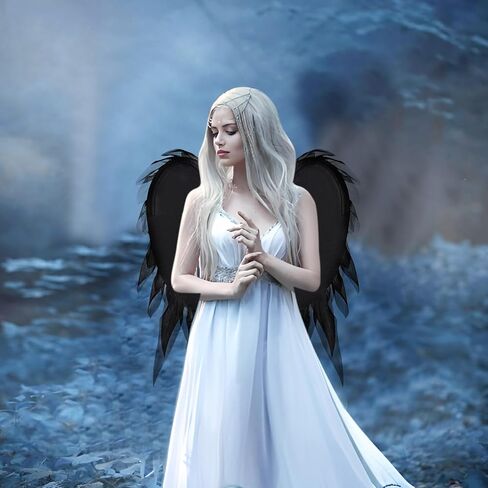 Anbaby Chiffon Angel Wings Costume Compans Compans Black أو White Wings Halloween و Cosplay Props in Kuwait