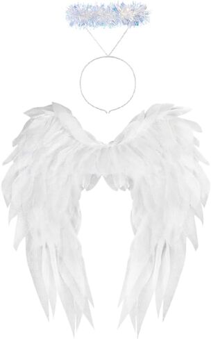 Anbaby Chiffon Angel Wings Costume Compans Compans Black أو White Wings Halloween و Cosplay Props in Kuwait