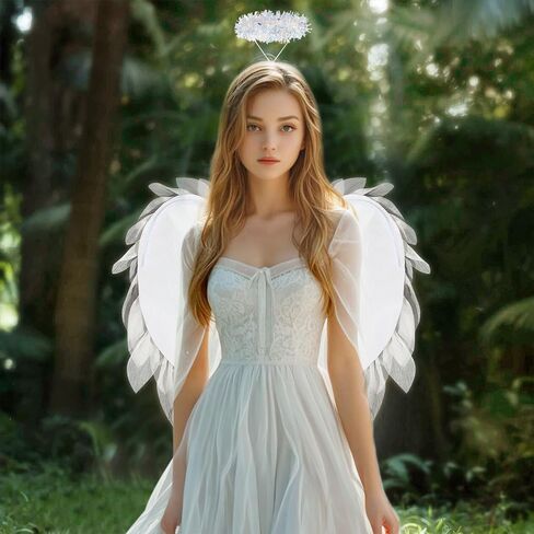 Anbaby Chiffon Angel Wings Costume Compans Compans Black أو White Wings Halloween و Cosplay Props in Kuwait