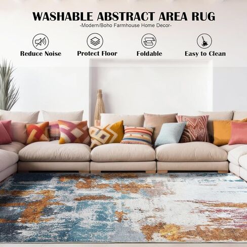 Area Rug 8x10 Washable Rugs Modern Abstract Area Rug Soft Non-Slip Non-Shedding Faux Wool Stain Resistant Floor Carpets for Living Room Bedroom Dining Room Kids Room Home Office (Grey) in Kuwait
