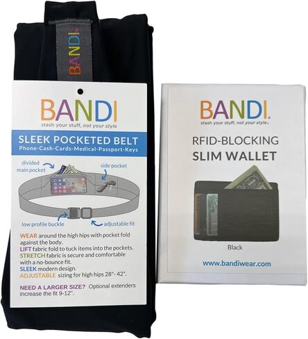BANDI Pocketed Belt with Slim RFID-Blocking Wallet - Running, Travel & Medical Belt, Holds Phone, Passport, Keys, Adjustable & Comfortable Fit, Secure Storage for Essentials - Confetti/Cherry in Kuwait