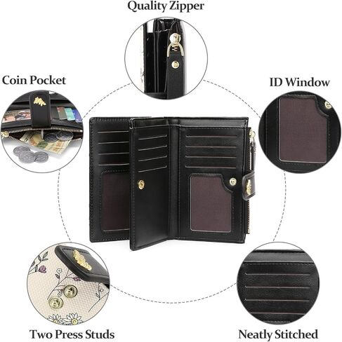 GAEKEAO Wallets for Women RFID Blocking Medium Bifold Ladies Wallet Vegan Leather Floral Card Holder Purse Zipper Coin Pocket in Saudi Arabia