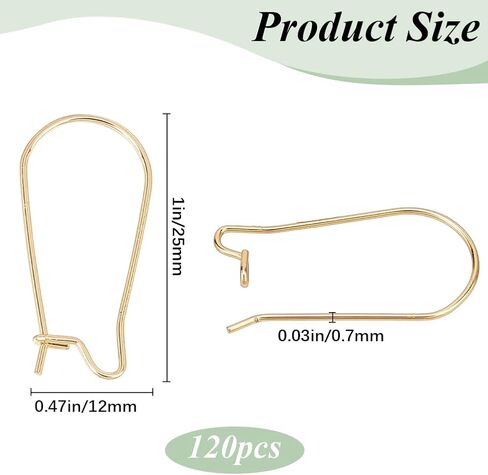 1 Box 120Pcs Real 18K Gold Plated Earring Hooks Kidney Earring Finding Hooks Dangle U Shaped Teardrop Long Ear Wires Stainless Steel Earring Wires for Jewelry Making Supplies DIY Craft Women in Saudi Arabia