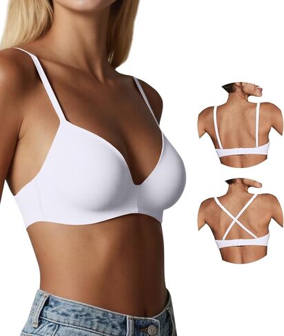 Seamless Wireless Bra for Women with Support - No Underwire Plunge Push Up Comfy Tshirt Bras Racerback Bralette in Kuwait