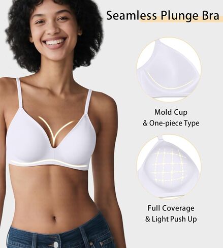 Seamless Wireless Bra for Women with Support - No Underwire Plunge Push Up Comfy Tshirt Bras Racerback Bralette in Kuwait