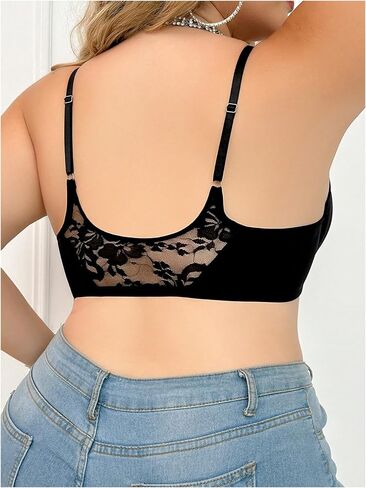 MakeMeChic Women's Plus Size Bra Front Closure Floral Lace Spaghetti Strap Bralette in Saudi Arabia