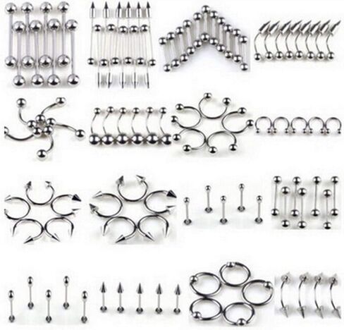 60-85PCS Body Piercing Jewelry Set Titanium Steel Nose Lip Tongue Cartilage Tragus Eyebrow Barbell Belly Button Rings Studs Kit Body Jewelry Gift in Kuwait
