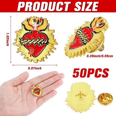 Juexica 50 Pcs Heart with Cross Lapel Pins Bulk Religious Red Pin with Clutch Back Hat Gold Plated Lapel Enamel Pin for Christian Chaplain Church Gifts Prayer Activities Valentine's Day Favors in Saudi Arabia