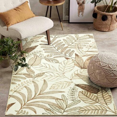 Ultra Thin 3x5 Small Entryway Rugs Indoor Doormat Stain Resistant, Vintage Floral Botanical Plants Throw Area Rugs for Bedroom Kitchen Living Room, Retro Khaki Bathroom Rugs Non Slip in Saudi Arabia