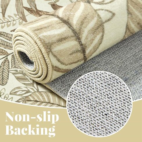 Ultra Thin 3x5 Small Entryway Rugs Indoor Doormat Stain Resistant, Vintage Floral Botanical Plants Throw Area Rugs for Bedroom Kitchen Living Room, Retro Khaki Bathroom Rugs Non Slip in Saudi Arabia