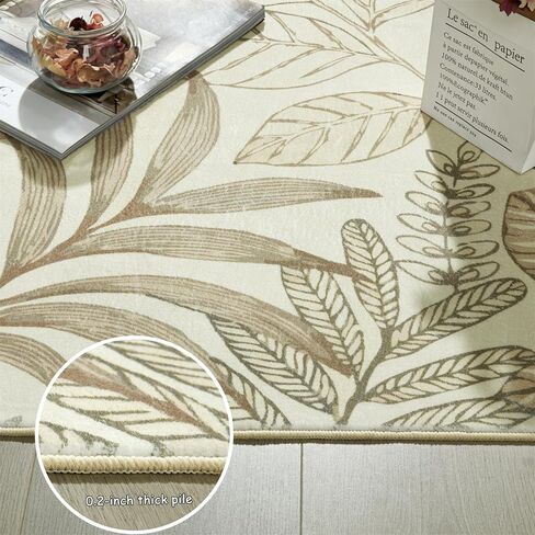 Ultra Thin 3x5 Small Entryway Rugs Indoor Doormat Stain Resistant, Vintage Floral Botanical Plants Throw Area Rugs for Bedroom Kitchen Living Room, Retro Khaki Bathroom Rugs Non Slip in Saudi Arabia