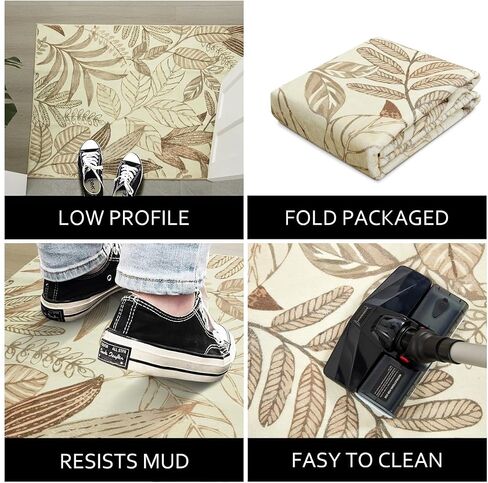 Ultra Thin 3x5 Small Entryway Rugs Indoor Doormat Stain Resistant, Vintage Floral Botanical Plants Throw Area Rugs for Bedroom Kitchen Living Room, Retro Khaki Bathroom Rugs Non Slip in Saudi Arabia