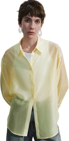 Sheer Long Sleeve Lapel Button Down Shirts for Women Chiffon Blouses Fashion Trendy Mesh Tops in Kuwait