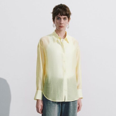 Sheer Long Sleeve Lapel Button Down Shirts for Women Chiffon Blouses Fashion Trendy Mesh Tops in Kuwait