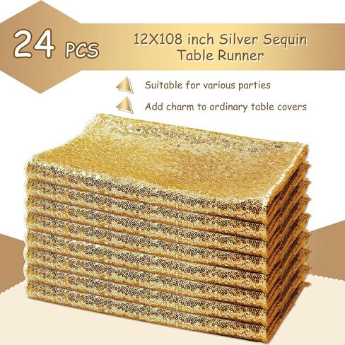 Mixweer 24 Pcs 12 x 108 Inch Rose Gold Sequin Table Runners Bulk Glitter Sequin Table Runners for Party Rectangle Table Decorations for Birthday Wedding Engagement Holiday Celebration (Rose Gold) in Saudi Arabia