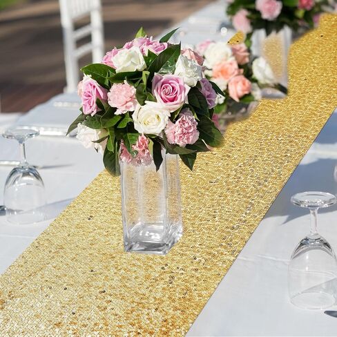 Mixweer 24 Pcs 12 x 108 Inch Rose Gold Sequin Table Runners Bulk Glitter Sequin Table Runners for Party Rectangle Table Decorations for Birthday Wedding Engagement Holiday Celebration (Rose Gold) in Saudi Arabia