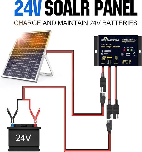 SOLPERK Solar Panel Kit 50W 24V, Intelligent Waterproof 10A PWM Controller, Home Outdoor Solar Battery Charger for RV Car Boat Marine Tractor Camping, 24 Volt Batteries Solar Panel Charger in Saudi Arabia