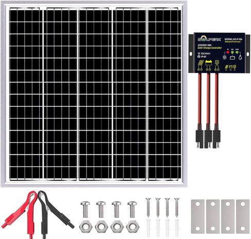 SOLPERK Solar Panel Kit 50W 24V, Intelligent Waterproof 10A PWM Controller, Home Outdoor Solar Battery Charger for RV Car Boat Marine Tractor Camping, 24 Volt Batteries Solar Panel Charger in Kuwait