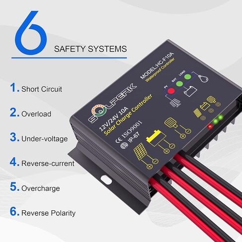 SOLPERK Solar Panel Kit 50W 24V, Intelligent Waterproof 10A PWM Controller, Home Outdoor Solar Battery Charger for RV Car Boat Marine Tractor Camping, 24 Volt Batteries Solar Panel Charger in Kuwait